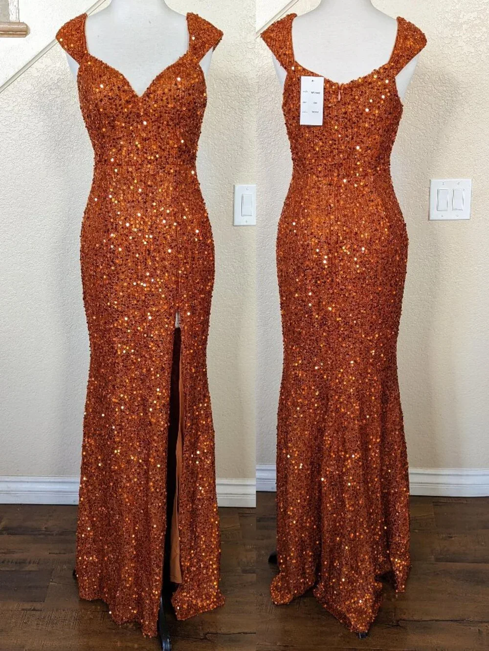 burnt orange sequin dress KissProm Sparkly Sequins Mermaid Long Prom Dress, Orange / 10 Velvi - Size Medium, Rita